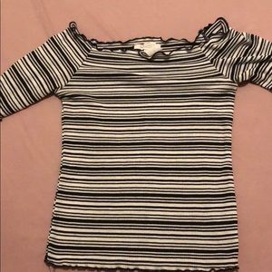 Off the shoulder black and white striped t-shirt